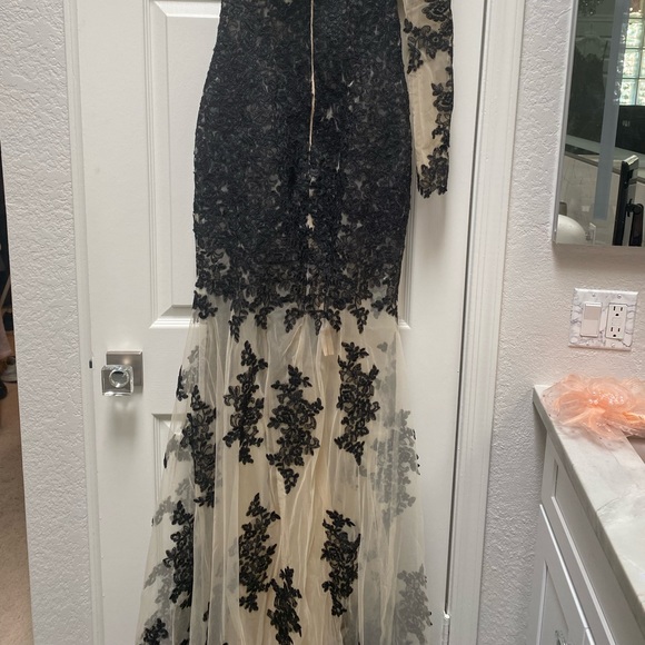 Black Lace and Nude Tulle Gown - Picture 3 of 7